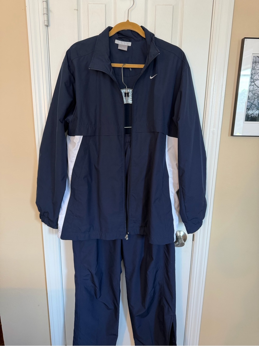 Nike Early 2000s Men Track Suit - Navy/White Colorblock (Medium)